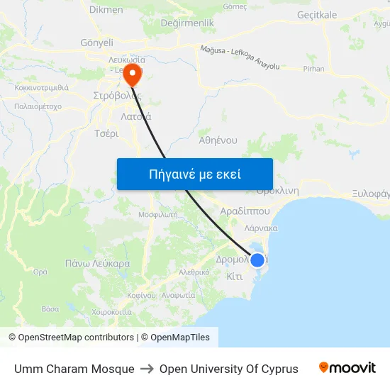 Umm Charam Mosque to Open University Of Cyprus map
