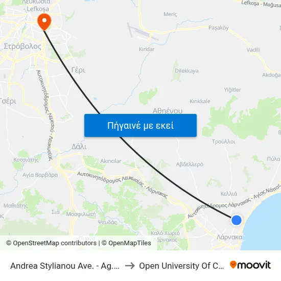 Andrea Stylianou Ave. - Ag. Savva to Open University Of Cyprus map