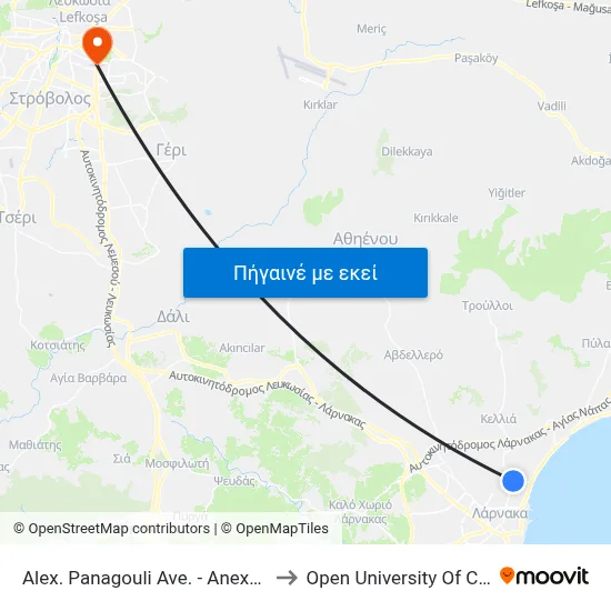 Alex. Panagouli Ave. - Anexartisias to Open University Of Cyprus map