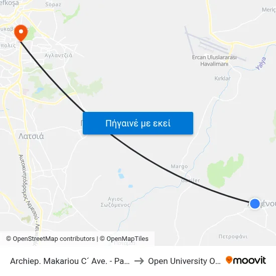 Archiep. Makariou C´ Ave. - Pan. Matsouka to Open University Of Cyprus map