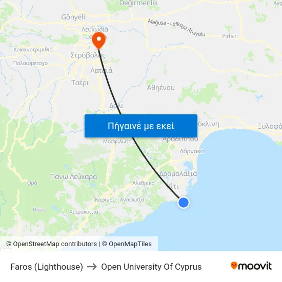 Faros (Lighthouse) to Open University Of Cyprus map