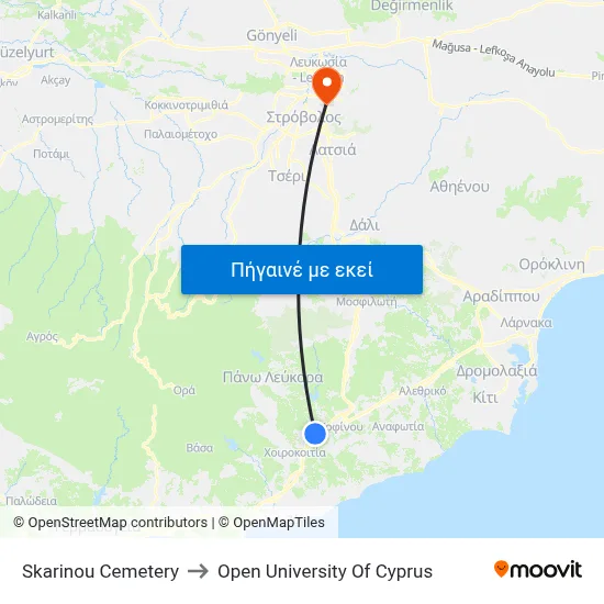Skarinou Cemetery to Open University Of Cyprus map