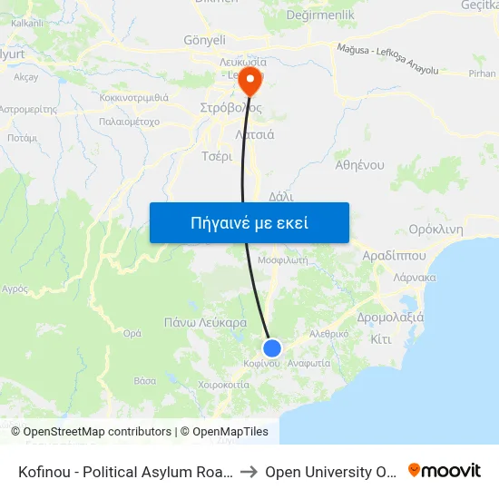 Kofinou - Political Asylum Road - 1st Stop to Open University Of Cyprus map
