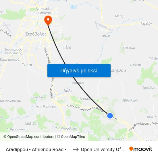 Aradippou - Athienou Road - 1st Stop to Open University Of Cyprus map