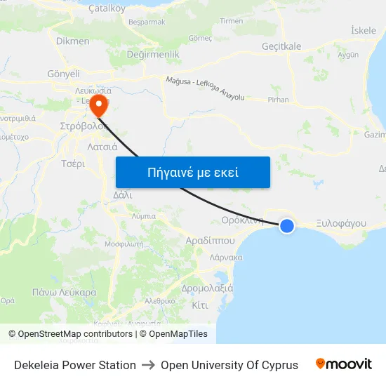 Dekeleia Power Station to Open University Of Cyprus map