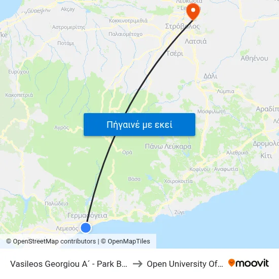 Vasileos Georgiou A´ - Park Beach Hotel to Open University Of Cyprus map