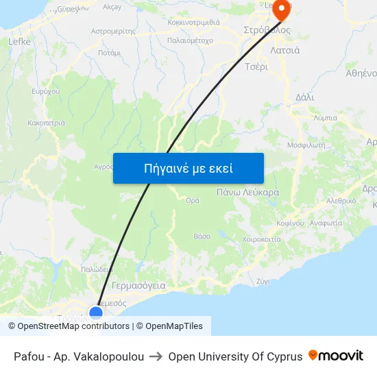 Pafou - Ap. Vakalopoulou to Open University Of Cyprus map