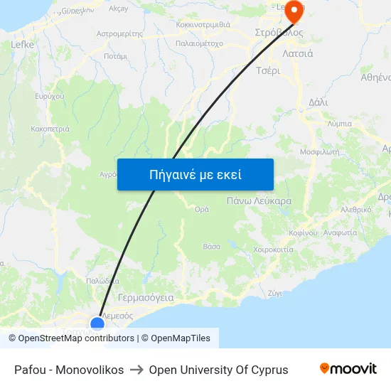 Pafou - Monovolikos to Open University Of Cyprus map