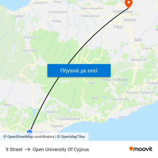 9 Street to Open University Of Cyprus map