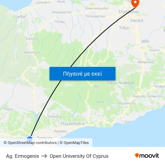Ag. Ermogenis to Open University Of Cyprus map
