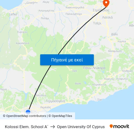 Kolossi Elem. School A´ to Open University Of Cyprus map