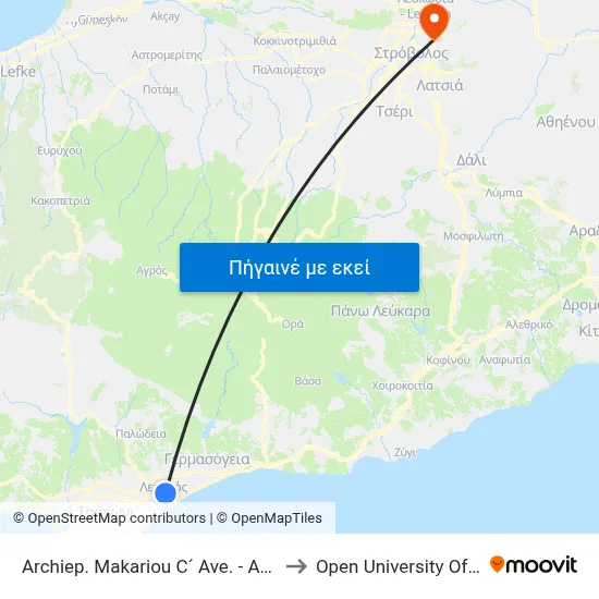Archiep. Makariou C´ Ave. - Ag. Fylaxeos to Open University Of Cyprus map