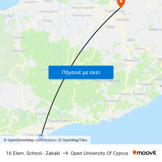 16 Elem. School - Zakaki to Open University Of Cyprus map