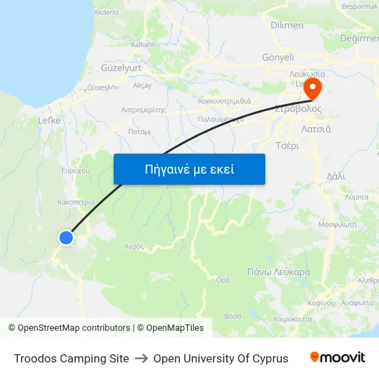 Troodos Camping Site to Open University Of Cyprus map