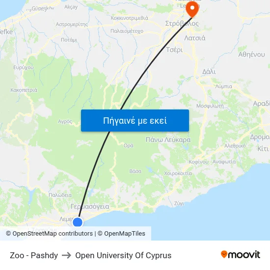 Zoo - Pashdy to Open University Of Cyprus map