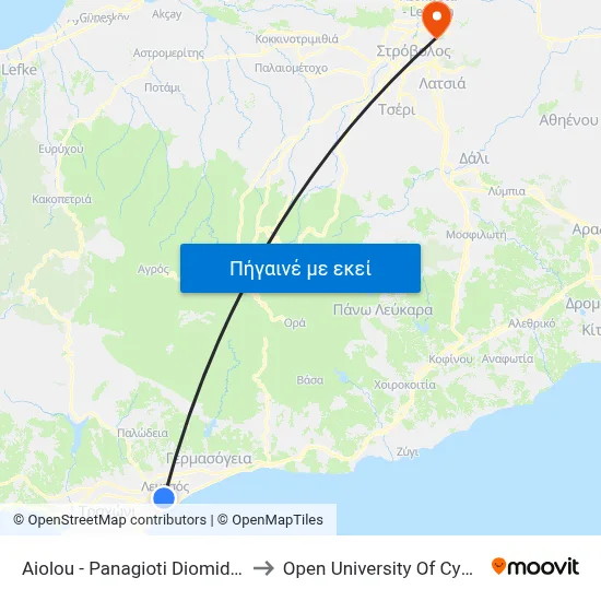 Aiolou - Panagioti Diomidous to Open University Of Cyprus map