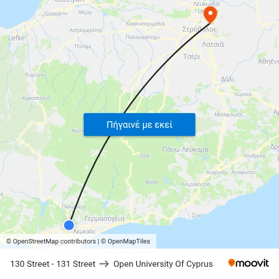 130 Street - 131 Street to Open University Of Cyprus map