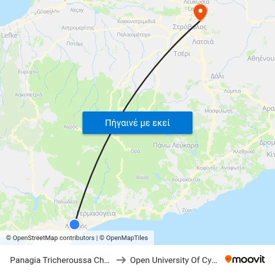 Panagia Tricheroussa Church to Open University Of Cyprus map