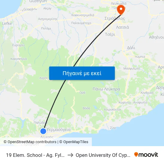 19 Elem. School - Ag. Fylaxi to Open University Of Cyprus map