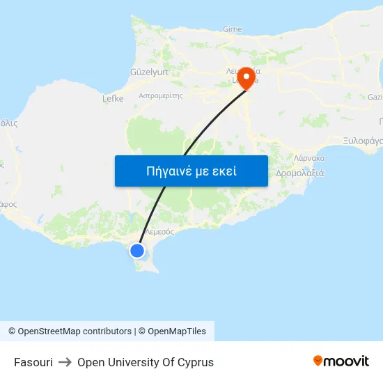 Fasouri to Open University Of Cyprus map