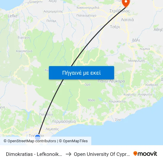 Dimokratias - Lefkonoikou to Open University Of Cyprus map