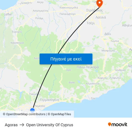 Agoras to Open University Of Cyprus map