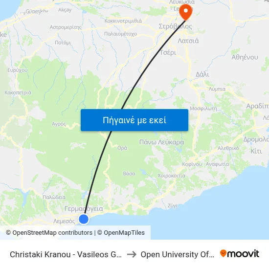 Christaki Kranou - Vasileos Georgiou A´ to Open University Of Cyprus map