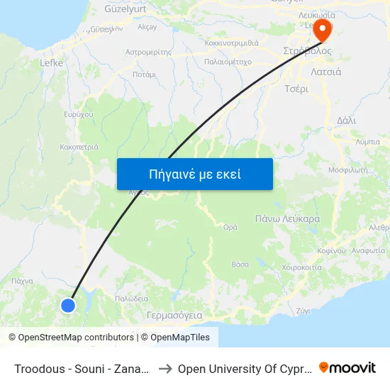 Troodous - Souni - Zanakia to Open University Of Cyprus map
