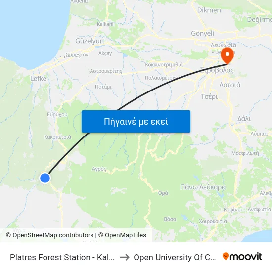 Platres Forest Station - Kalidonia to Open University Of Cyprus map