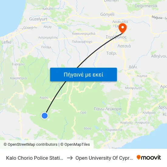 Kalo Chorio Police Station to Open University Of Cyprus map