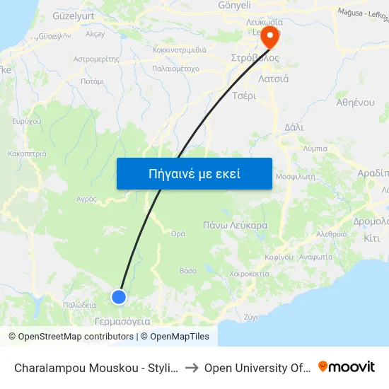 Charalampou Mouskou - Stylianou Lena to Open University Of Cyprus map