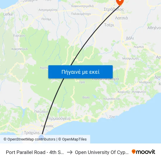 Port Parallel Road - 4th Stop to Open University Of Cyprus map
