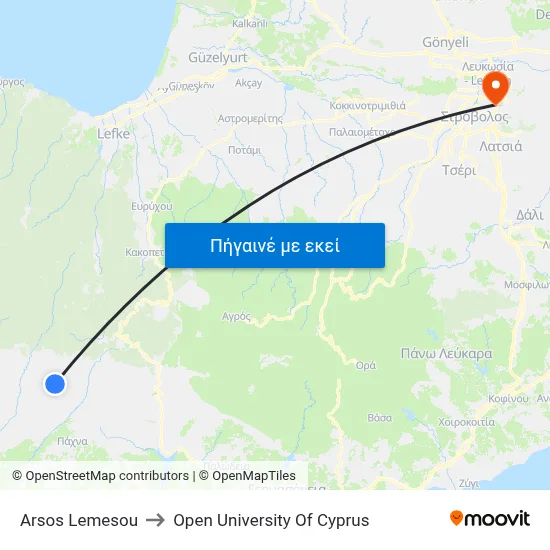 Arsos Lemesou to Open University Of Cyprus map
