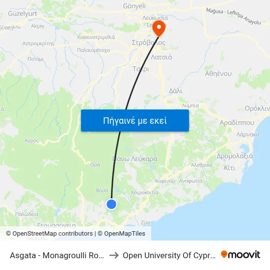 Asgata - Monagroulli Road to Open University Of Cyprus map