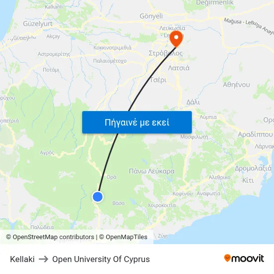 Kellaki to Open University Of Cyprus map