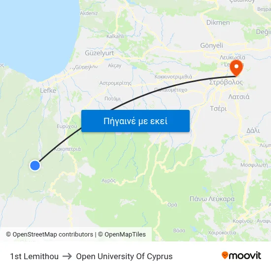 1st Lemithou to Open University Of Cyprus map