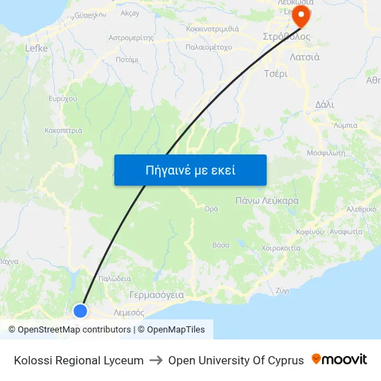 Kolossi Regional Lyceum to Open University Of Cyprus map