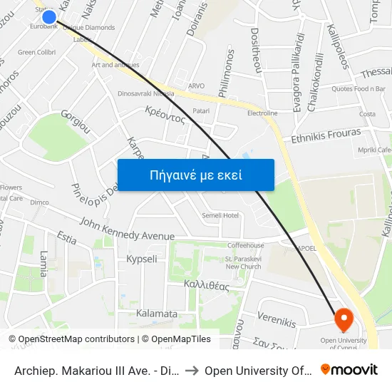 Archiep. Makariou III Ave. - Dimofontos to Open University Of Cyprus map