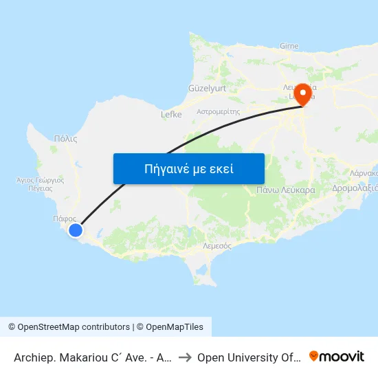 Archiep. Makariou C´ Ave. - Ag. Sergiou to Open University Of Cyprus map