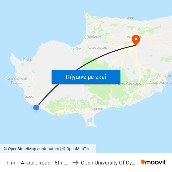Timi - Airport Road - 8th Stop to Open University Of Cyprus map