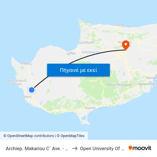 Archiep. Makariou C´ Ave. - Teratsou to Open University Of Cyprus map