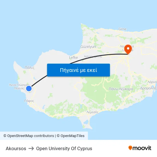 Akoursos to Open University Of Cyprus map