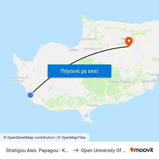 Stratigou Alex. Papagou - Karpathou to Open University Of Cyprus map