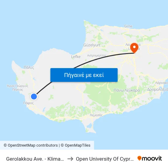 Gerolakkou Ave. - Klimaka to Open University Of Cyprus map