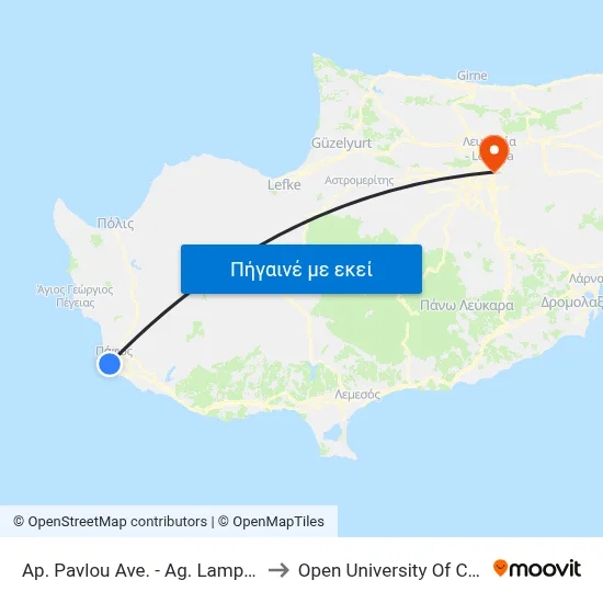 Ap. Pavlou Ave. - Ag. Lamprianou to Open University Of Cyprus map