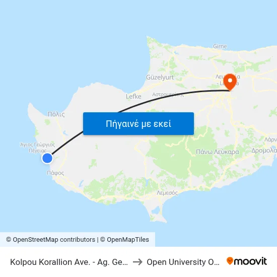 Kolpou Korallion Ave. - Ag. Georgiou Ave. to Open University Of Cyprus map