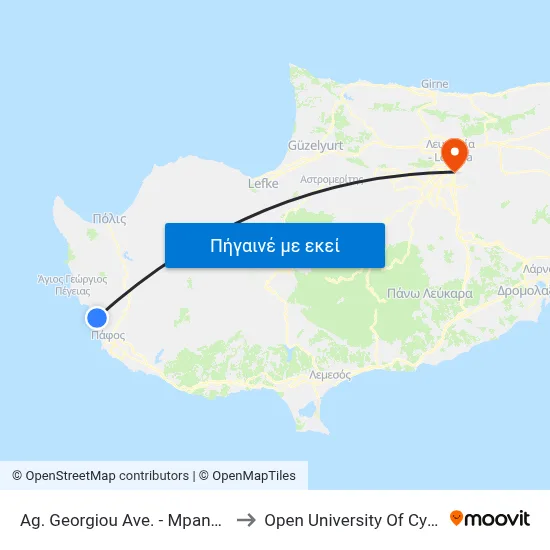 Ag. Georgiou Ave. - Mpananies to Open University Of Cyprus map