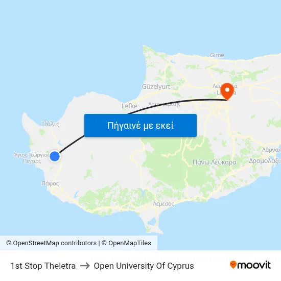 1st Stop Theletra to Open University Of Cyprus map