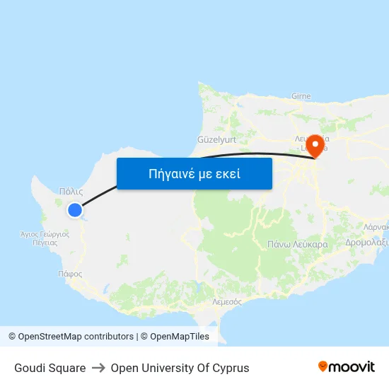 Goudi Square to Open University Of Cyprus map