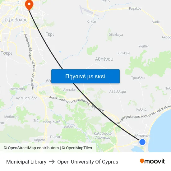 Municipal Library to Open University Of Cyprus map